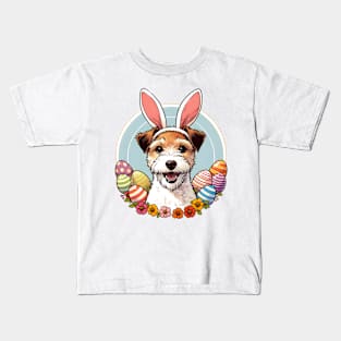 Parson Russell Terrier's Easter Celebration with Bunny Ears Kids T-Shirt